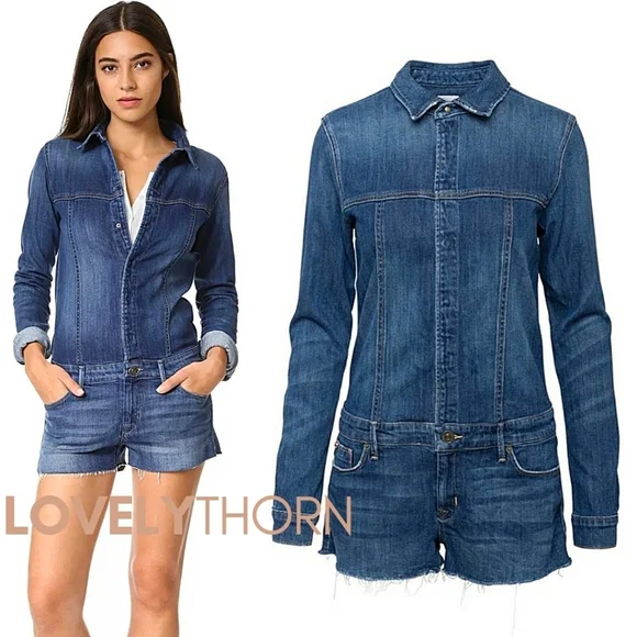 HUDSON // ltd ed ultra-flattering fit long sleeved raw hem stretch denim romper - Picture 13 of 16